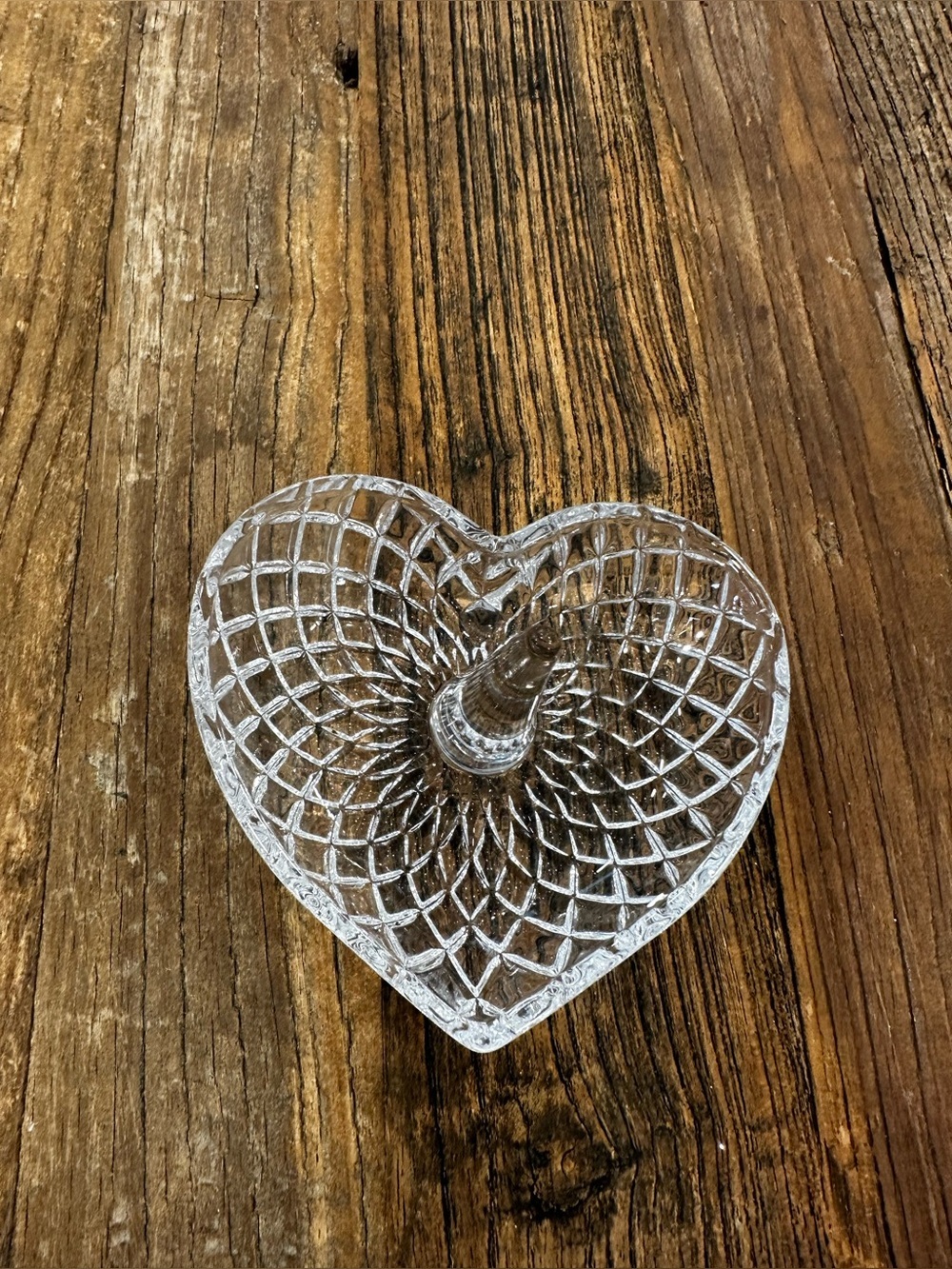 Heart-Shaped Cut Glass Dish - Clear Crystal Look for jewelry and ring
